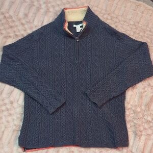Blue Zip Up Quilted Sweater with Stand Collar